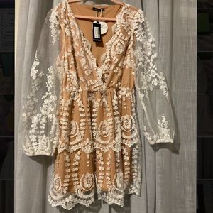 Boohoo plus lace plunge skater dress